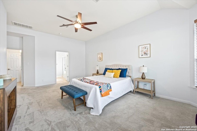 2630 Starlight Ct, San Antonio, TX 78261 - carpeted bedroom featuring lofted ceiling, baseboards, and a ceiling fan