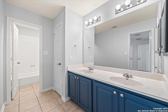 2630 Starlight Ct, San Antonio, TX 78261 - bathroom with double vanity, tile patterned floors, and baseboards