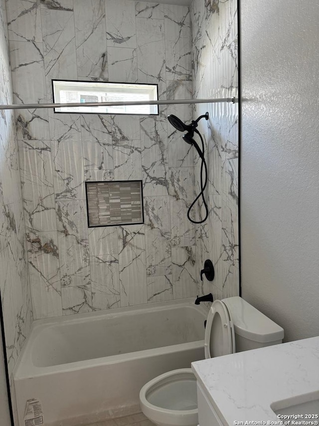 15609 Fox Ln, Selma, TX 78154 - full bathroom featuring toilet, vanity, and shower / tub combination