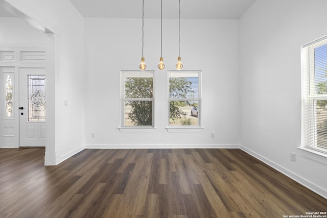 377 County Road 444, Hondo, TX 78861 - unfurnished dining area with dark wood-style flooring and baseboards