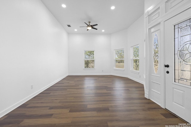 377 County Road 444, Hondo, TX 78861 - entrance foyer featuring recessed lighting, a ceiling fan, dark wood-style flooring, and baseboards