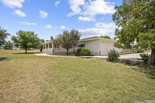 220 Glenvalley, Bandera, TX 78003 - view of front of property featuring concrete driveway, a garage, a front yard, and covered porch
