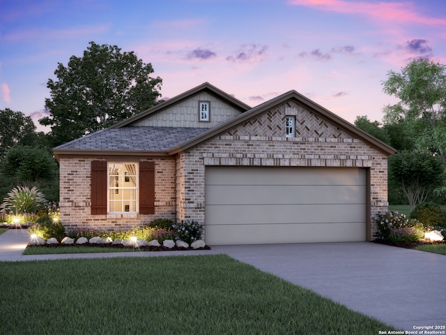 4267 Winston Way, New Braunfels, TX 78130 - single story home with brick siding, driveway, an attached garage, and a front lawn