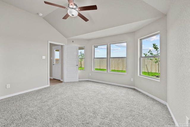 4267 Winston Way, New Braunfels, TX 78130 - carpeted empty room with vaulted ceiling, a ceiling fan, and baseboards