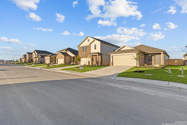4267 Winston Way, New Braunfels, TX 78130 - view of front of house featuring a residential view, concrete driveway, an attached garage, and brick siding