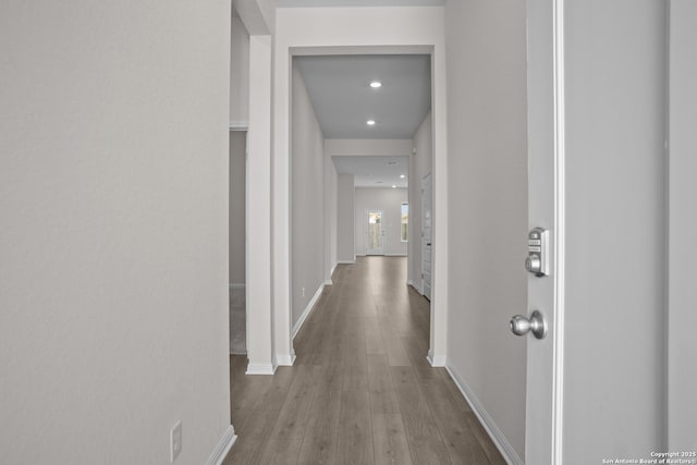 13442 Cosette Xing, San Antonio, TX 78253 - hall with wood finished floors, baseboards, and recessed lighting