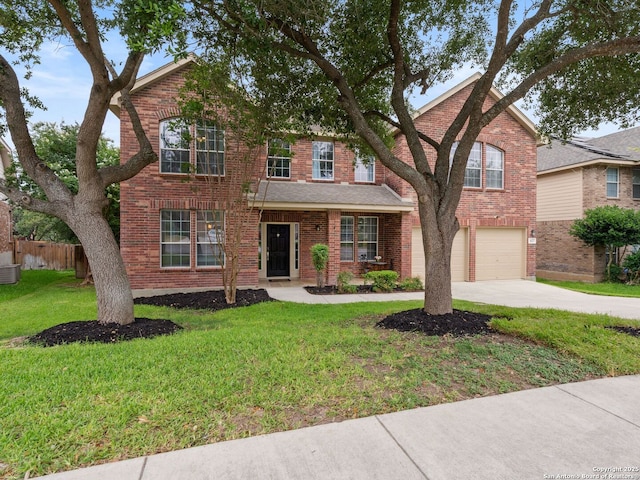 627 Midway, San Antonio, TX 78258 - traditional home featuring driveway, an attached garage, brick siding, and cooling unit