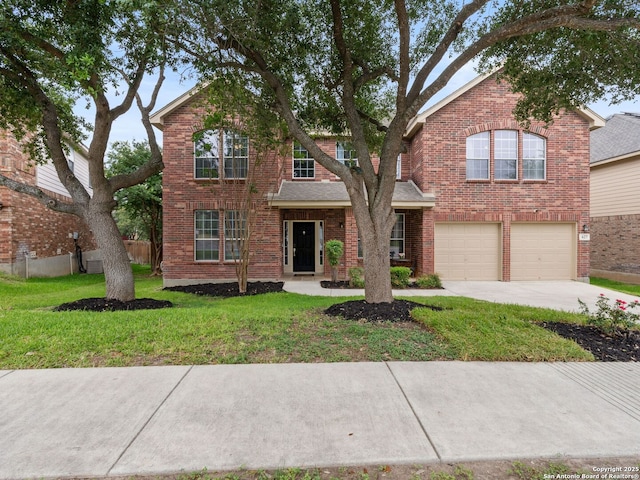 627 Midway, San Antonio, TX 78258 - traditional-style house with a garage, brick siding, and concrete driveway