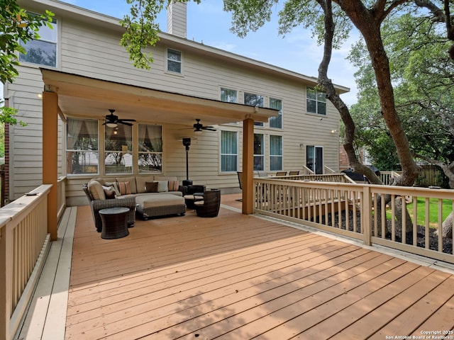 627 Midway, San Antonio, TX 78258 - deck with outdoor lounge area and a ceiling fan