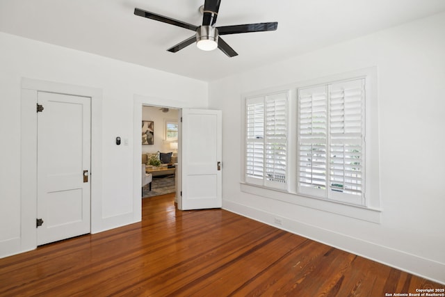 418 Eleanor, San Antonio, TX 78209 - unfurnished bedroom featuring wood finished floors, baseboards, and ceiling fan