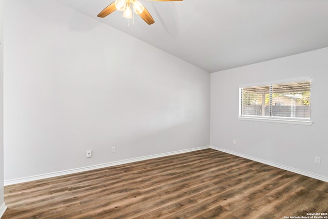 11403 Big Elk, San Antonio, TX 78245 - empty room featuring dark wood-style floors, baseboards, a ceiling fan, and lofted ceiling