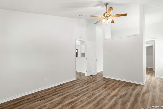 11403 Big Elk, San Antonio, TX 78245 - spare room featuring ceiling fan, wood finished floors, baseboards, and high vaulted ceiling