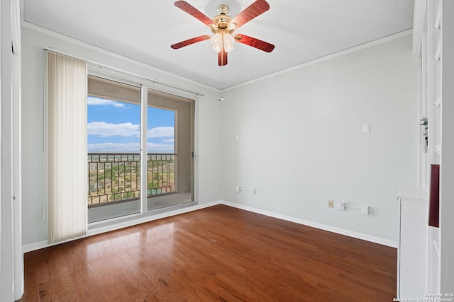 1 Towers Park Ln Unit 1108, San Antonio, TX 78209 - empty room featuring ornamental molding, wood finished floors, baseboards, and a ceiling fan