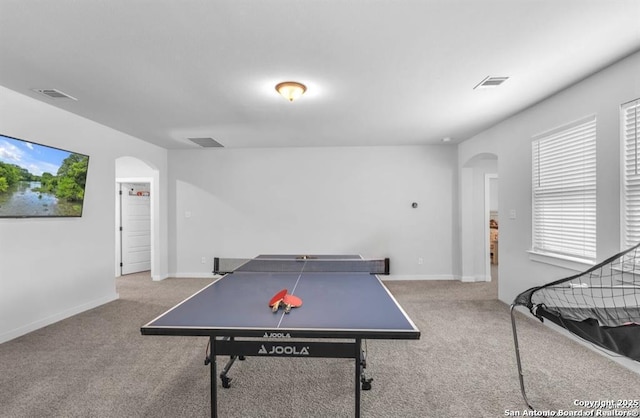 2818 Tortuga Verde, San Antonio, TX 78245 - rec room featuring arched walkways, carpet floors, and baseboards