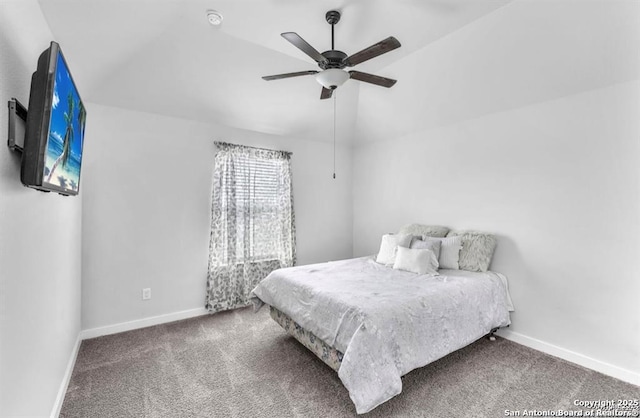 2818 Tortuga Verde, San Antonio, TX 78245 - carpeted bedroom featuring lofted ceiling, baseboards, and a ceiling fan