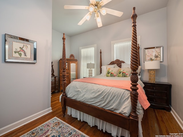 2275 Huber Rd, Seguin, TX 78155 - bedroom featuring baseboards, wood finished floors, and a ceiling fan