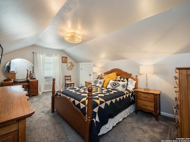 2275 Huber Rd, Seguin, TX 78155 - bedroom with carpet, vaulted ceiling, baseboards, and a textured ceiling