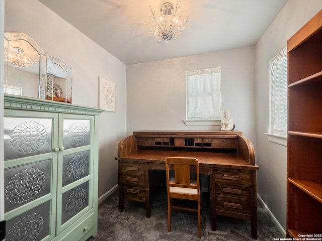 2275 Huber Rd, Seguin, TX 78155 - carpeted office space with a chandelier and baseboards