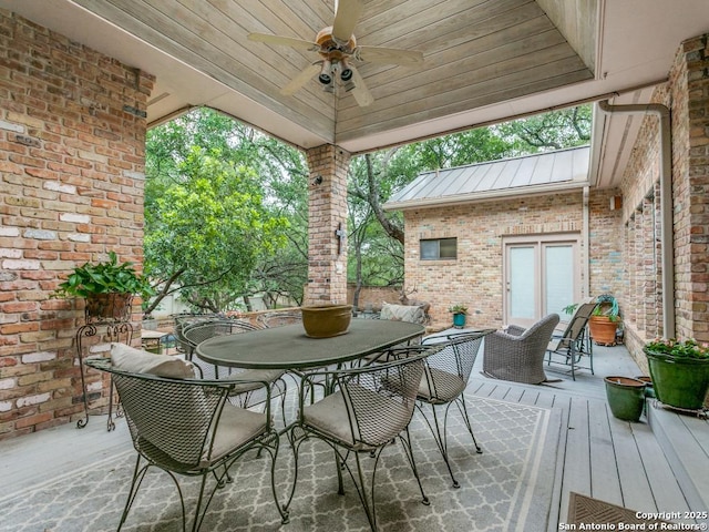 11607 Elm Rdg, San Antonio, TX 78230 - view of patio / terrace with outdoor dining area, ceiling fan, and a wooden deck