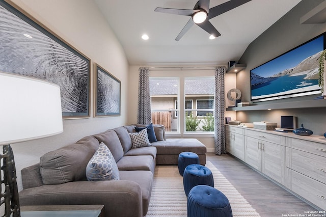 379 Borchers Blvd, New Braunfels, TX 78132 - living area with light wood-style flooring, a ceiling fan, and recessed lighting