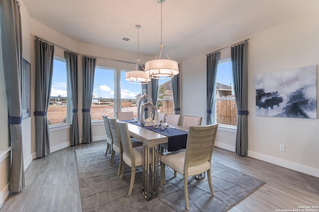 379 Borchers Blvd, New Braunfels, TX 78132 - dining area with wood finished floors, baseboards, and a chandelier