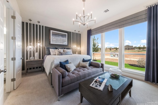 379 Borchers Blvd, New Braunfels, TX 78132 - bedroom with light colored carpet and a chandelier