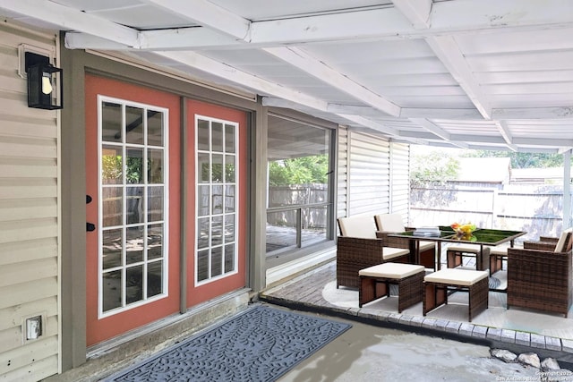 6606 Lake Gln, San Antonio, TX 78244 - sunroom featuring beam ceiling, french doors, and healthy amount of natural light