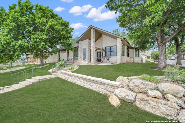1804 Athens Ave, Kerrville, TX 78028 - view of front facade with stone siding and a front yard