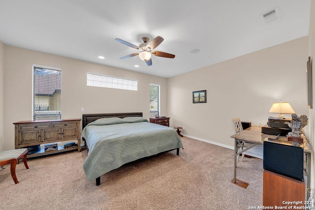 1804 Athens Ave, Kerrville, TX 78028 - bedroom with light carpet, baseboards, ceiling fan, and recessed lighting