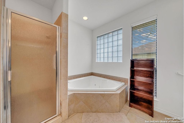 1804 Athens Ave, Kerrville, TX 78028 - full bath with a bath, a stall shower, and tile patterned flooring