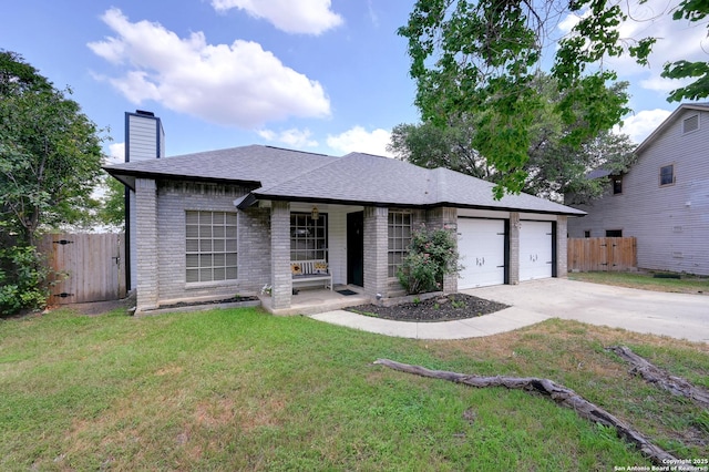 3734 Colter, San Antonio, TX 78247 - ranch-style home featuring a chimney, concrete driveway, brick siding, a garage, and a shingled roof