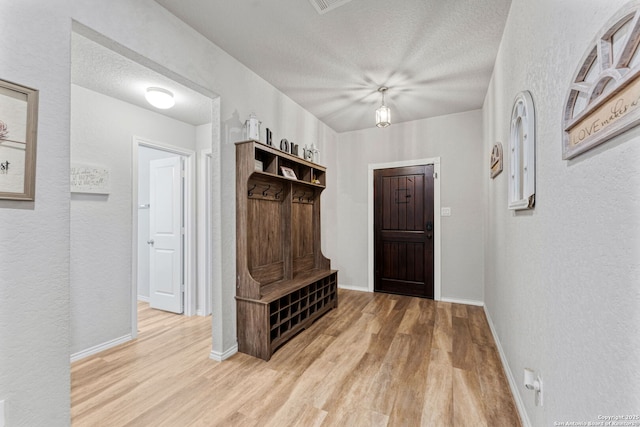 2946 Daisy Mdw, New Braunfels, TX 78130 - mudroom featuring wood finished floors, a textured ceiling, baseboards, and a textured wall