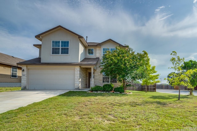 15403 Cooks Petrel, San Antonio, TX 78253 - view of front of house with stone siding, an attached garage, and concrete driveway