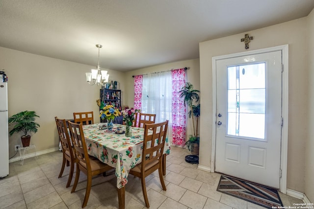 15403 Cooks Petrel, San Antonio, TX 78253 - dining room with a chandelier, healthy amount of natural light, light tile patterned flooring, and baseboards