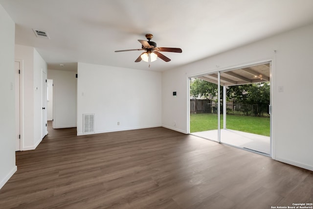540 Marilyn Dr, Schertz, TX 78154 - unfurnished living room featuring a ceiling fan, wood finished floors, and baseboards