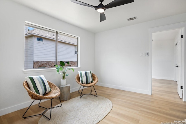 959 Lightstone Dr, San Antonio, TX 78258 - sitting room featuring ceiling fan, wood finished floors, and baseboards