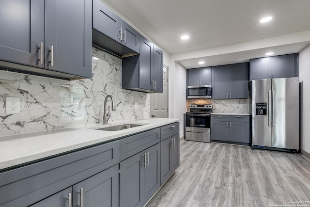 2822 Spokane, San Antonio, TX 78222 - kitchen with stainless steel appliances, a sink, backsplash, light countertops, and recessed lighting