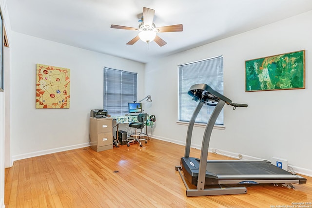 438 Cosgrove, San Antonio, TX 78210 - exercise area featuring baseboards, light wood-type flooring, and a ceiling fan