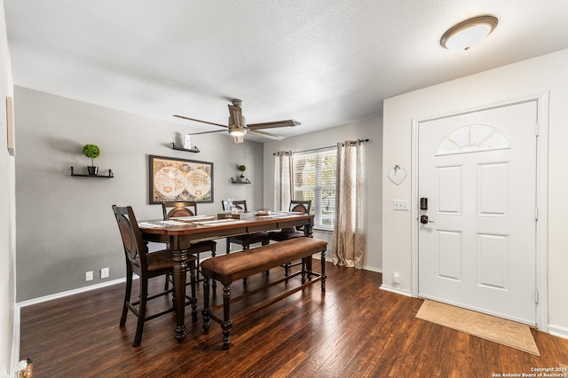 1623 Rainy Brk, Schertz, TX 78154 - dining space featuring dark wood-style floors, a ceiling fan, and baseboards