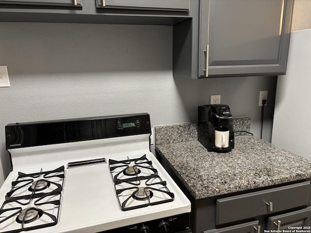 527 Artemis, San Antonio, TX 78218 - kitchen with white gas range oven and gray cabinetry