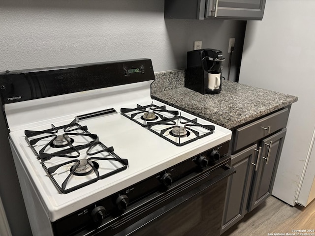 527 Artemis, San Antonio, TX 78218 - kitchen featuring gas range, light wood finished floors, and freestanding refrigerator
