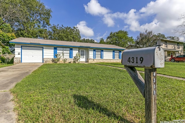 4319 Parkwood, San Antonio, TX 78218 - single story home featuring a front lawn, an attached garage, concrete driveway, and stone siding