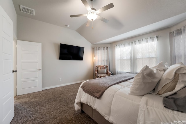 6955 Shiraz Way, Converse, TX 78109 - carpeted bedroom featuring lofted ceiling, baseboards, and a ceiling fan
