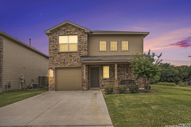 14506 Tundra Swan, San Antonio, TX 78253 - traditional-style home featuring brick siding, a yard, a garage, and concrete driveway
