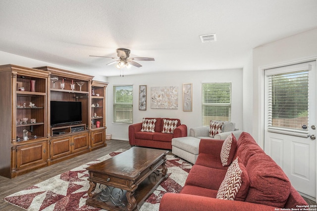 14506 Tundra Swan, San Antonio, TX 78253 - living area featuring a ceiling fan and wood finished floors