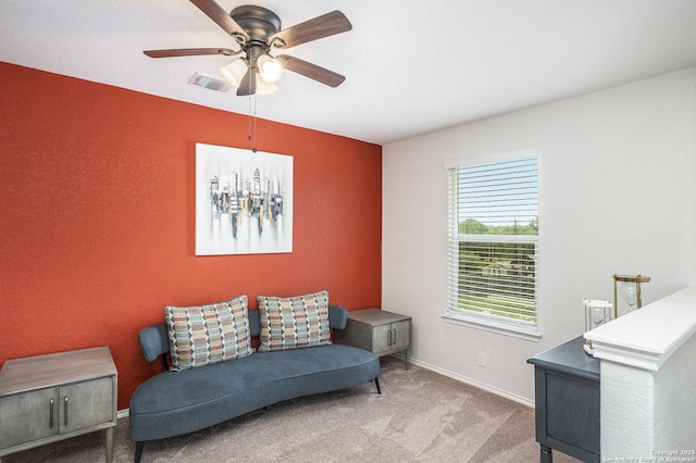 14506 Tundra Swan, San Antonio, TX 78253 - sitting room featuring carpet flooring, ceiling fan, and baseboards