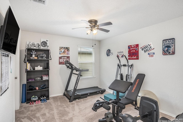 14506 Tundra Swan, San Antonio, TX 78253 - exercise room with a ceiling fan, carpet flooring, and baseboards