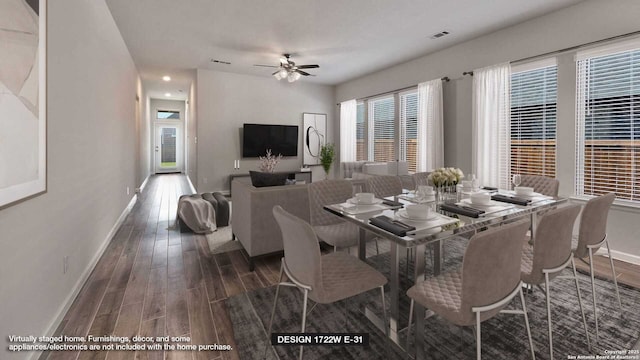 14918 Faraway Mdw, San Antonio, TX 78245 - dining space with baseboards, wood finished floors, plenty of natural light, and recessed lighting