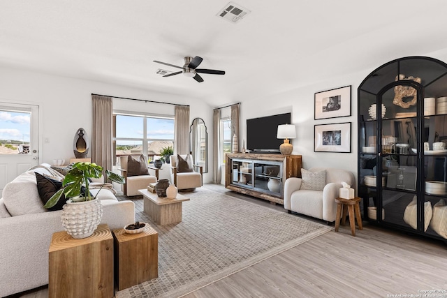 5481 Reverence, Bulverde, TX 78163 - living area with wood finished floors and a ceiling fan