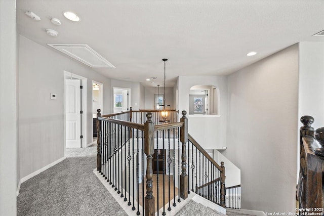 12012 Ivy Post, Schertz, TX 78154 - hallway with attic access, an upstairs landing, carpet, baseboards, and recessed lighting